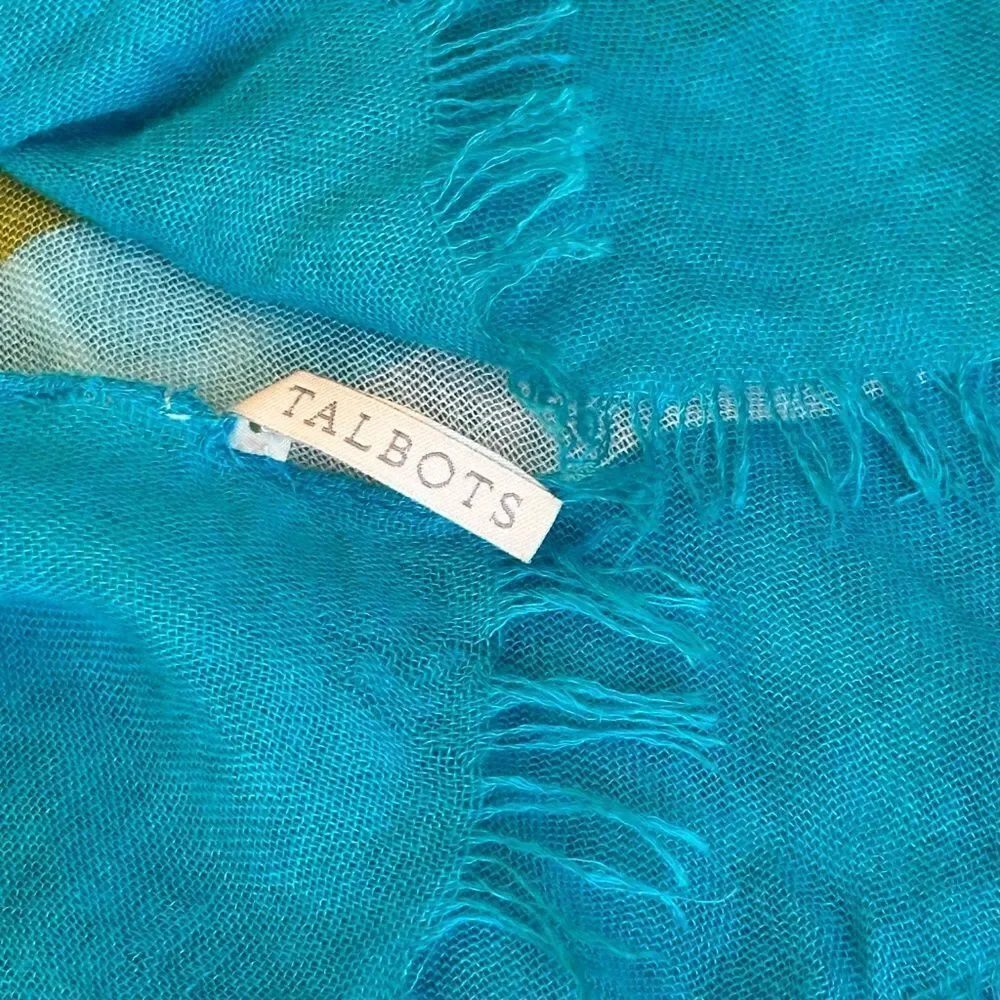 Talbots Women's Dress Scarf Pattern Blue/White/Yellow-Gold